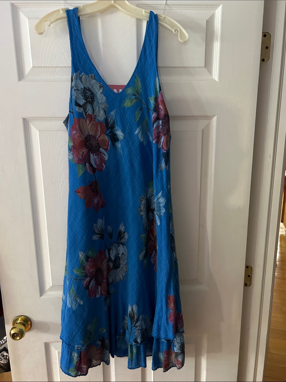 Vibrant Blue Floral V-Neck Midi Dress